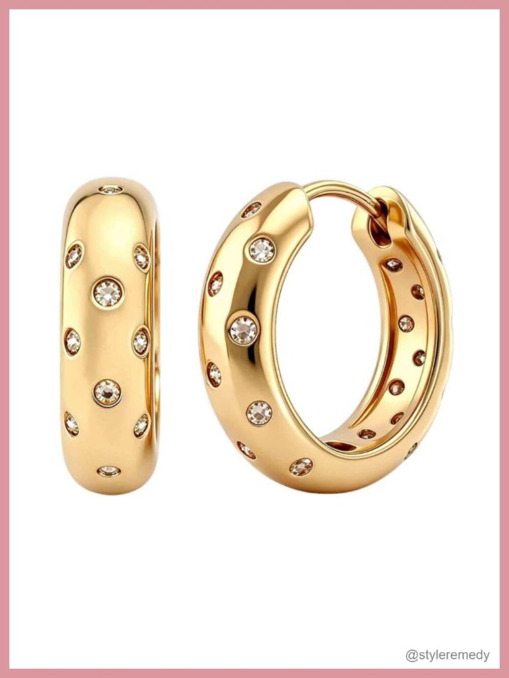 14K Gold Plated CZ Studded Huggie Hoop Earrings for Women Lightweight Secure